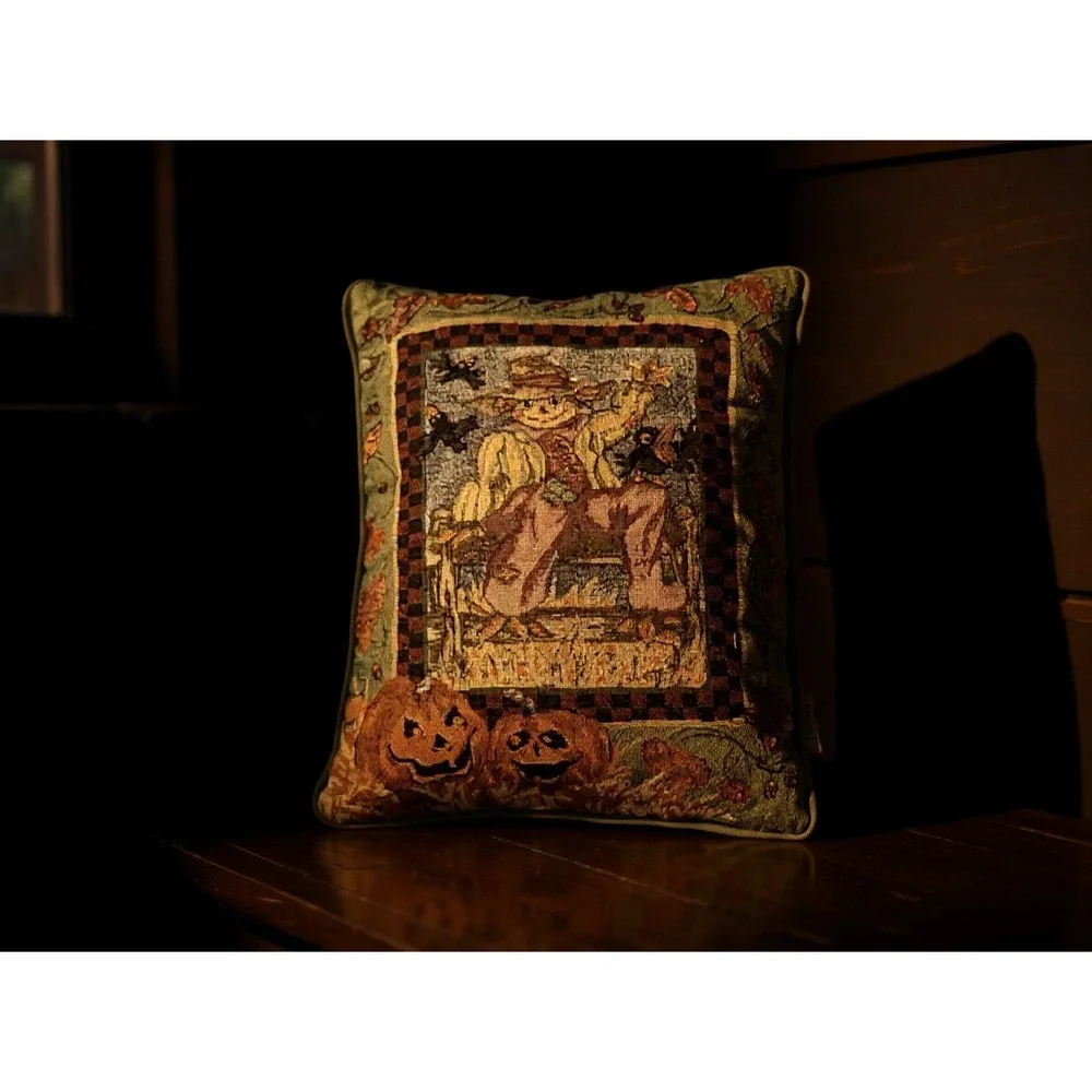Riverdale Decorative Throw Pillow Scarecrow Pumpkins Halloween Tapestry cottage